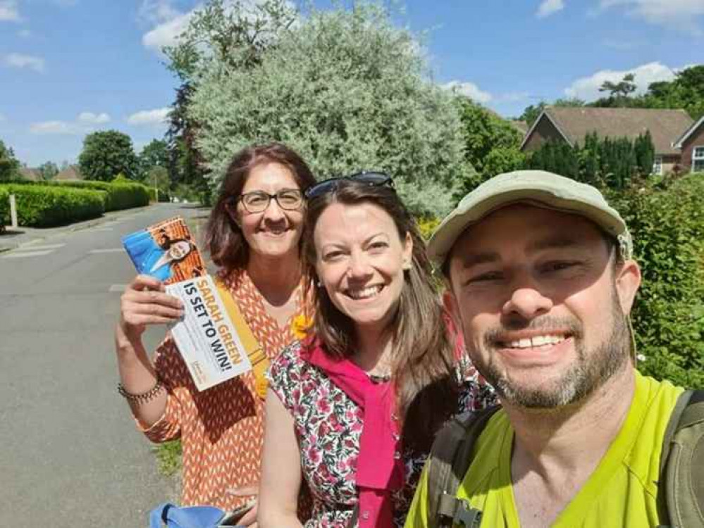 Ealing Lib Dem leader, Gary Malcolm, on the campaign trail in Chesham and Amersham alongside newly-elected MP, Sarah Green. Image Credit: Gary Malcolm