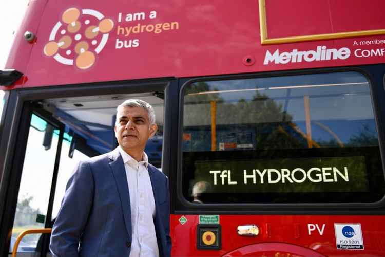 Mayor of London, Sadiq Khan, at the hydrogen bus unveiling in Ealing. Image Credit: Sadiq Khan Facebook