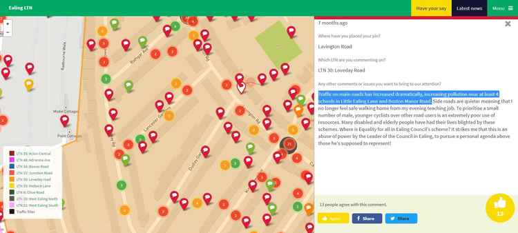 "Traffic on main roads has increased dramatically, increasing pollution near at least 4 schools in Little Ealing Lane and Boston Manor Road," comments one user