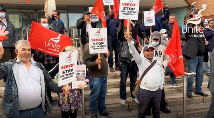 Serco employees protesting outside Perceval House last week. Image Credit: Union the Union