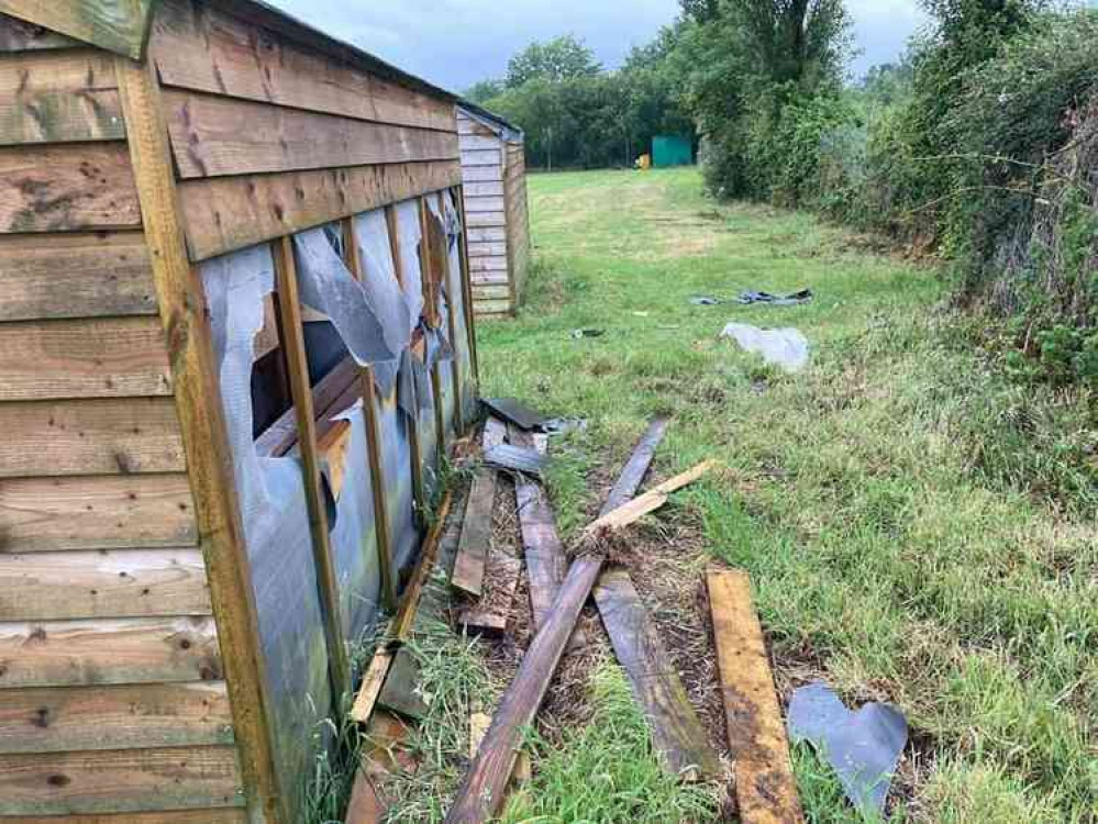 Damage caused by vandals to the dug-outs at Millwey Rise football pitch