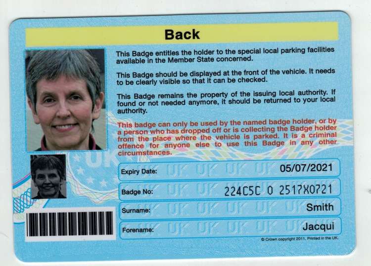 An example of the fake disabled parking badge featuring Dame Cressida Dick. Image Credit: Paul Slowey BBFI CIC