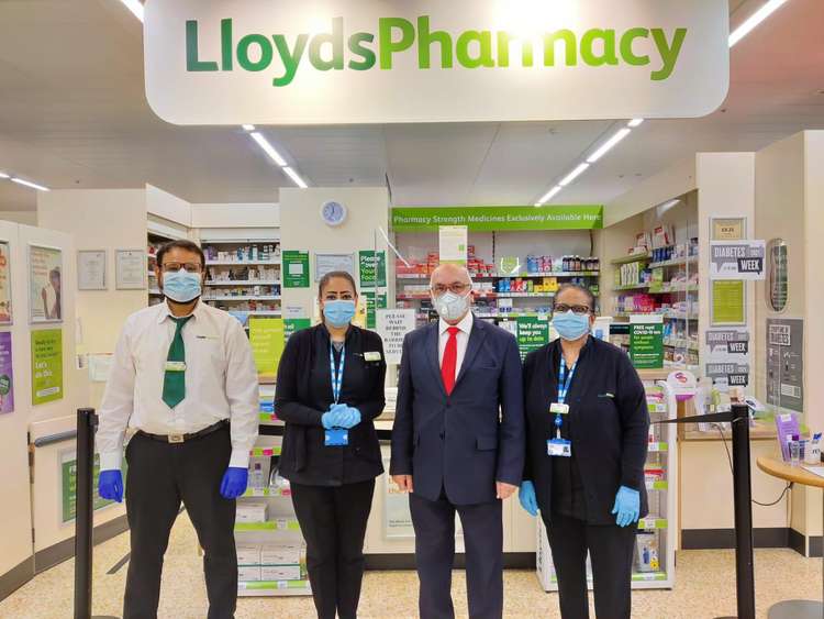 Virendra Sharma also visited a local Lloyds Pharmacy to raise awareness of the risks associated with type 2 diabetes. Image Credit: Virendra Sharma