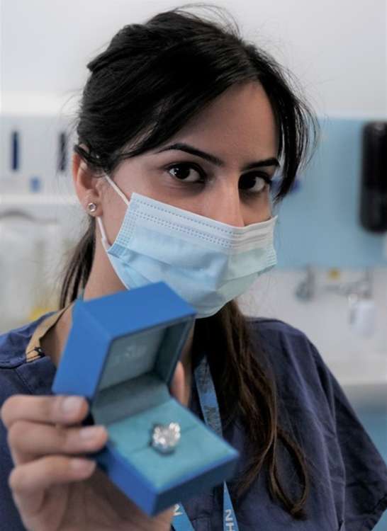 Fathma Shabbir received the badge on behalf of the NHS for its work during the pandemic. Image Credit: London North West University Healthcare