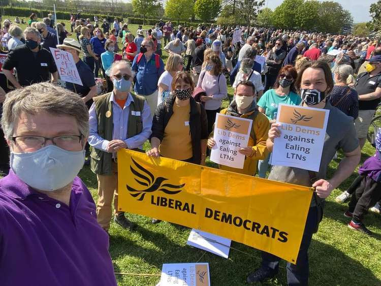 Ealing Liberal Democrats at the anti-LTN rally in April. Image Credit: Gary Malcolm