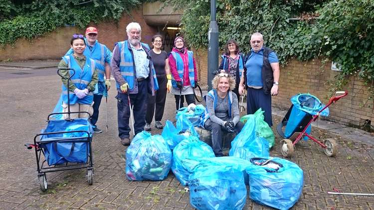 The litter squad collected 17 sacks of rubbish from a single roundabout. Credit Mark Percy The litter squad collected 17 sacks of rubbish from a single roundabout. Credit Mark Percy