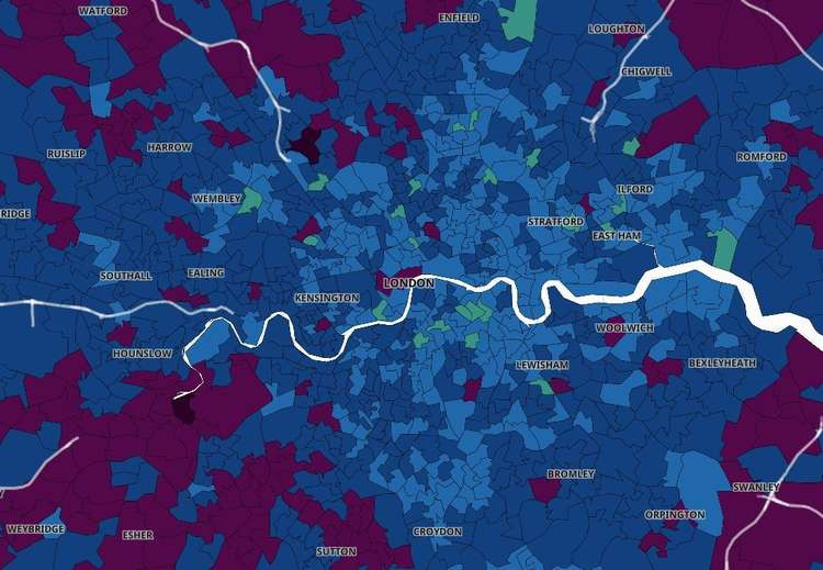 The worst London Covid hotspots are still in the Capital's outer boroughs. (Image: Gov.Uk)