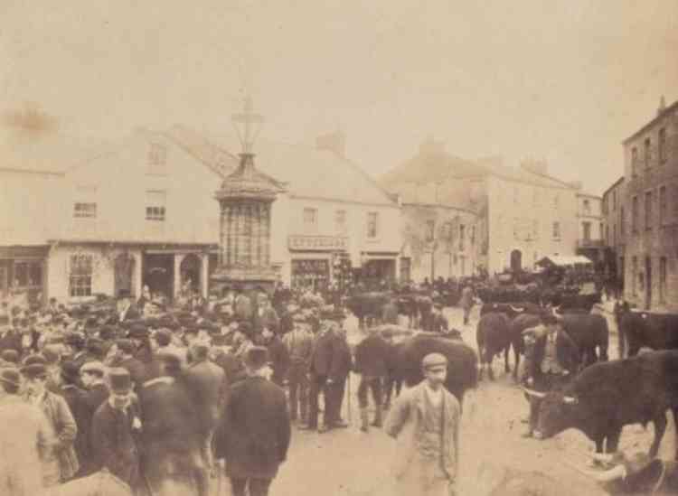 Trinity Square in Axminster Market where the weekly cattle market was held in the early 1900s.