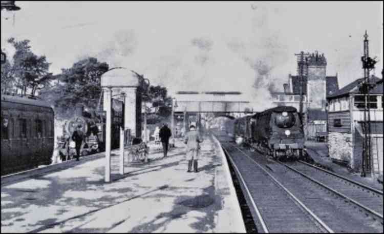 The main down-line to Exeter with Lyme Regis branch line on the left