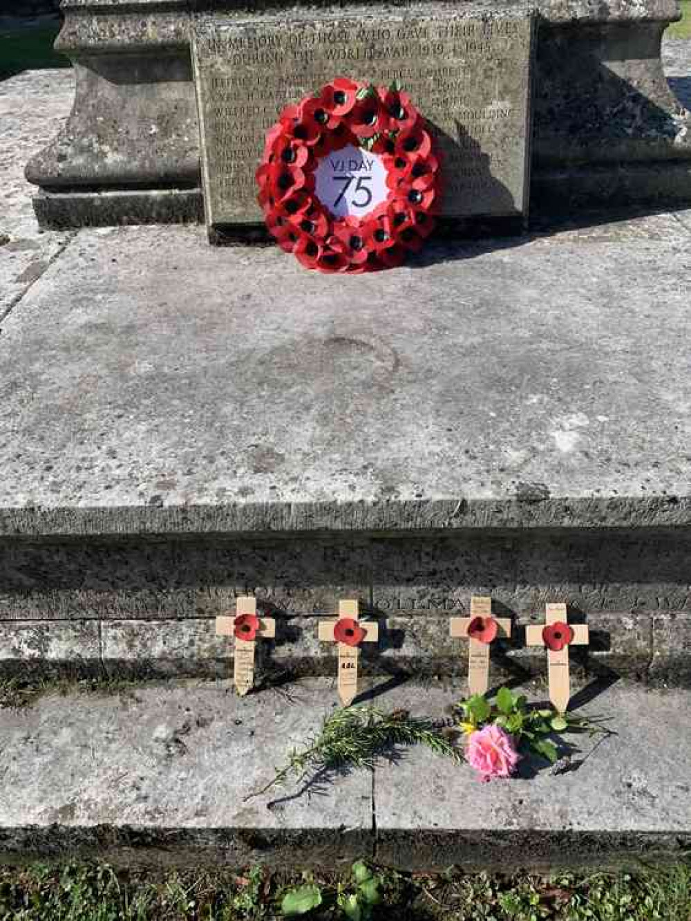 A wreath was laid at the Axminster War Memorial by Valerie Warner, widow of the late David Warner who was chairman of the Axminster branch of the Royal British Legionn