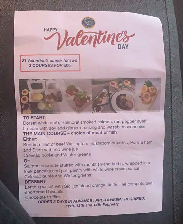 Sandy's Valentine's menu