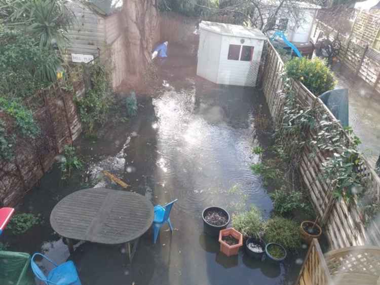 Garden flooded with stinking sewage - credit Anna King
