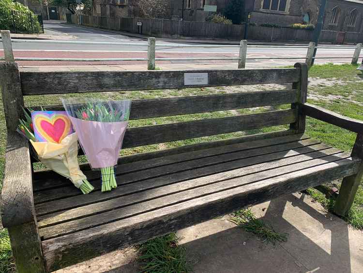 Close-up of Amélie's bench