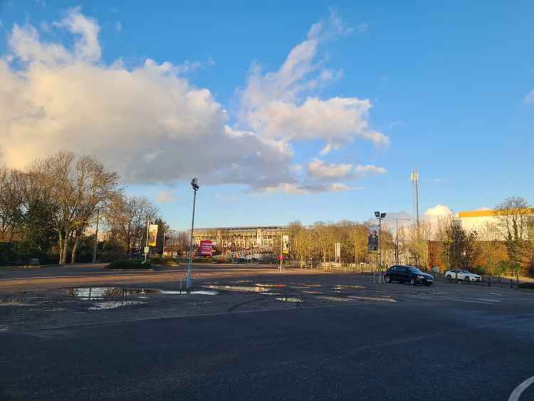 Car park at The Stoop, a local vaccination centre