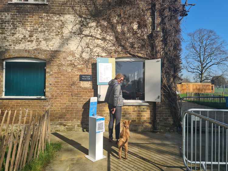 Customer and her pet dog