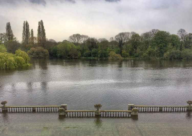 Ruth's shared lawn disappeared yesterday under water (Image: Ruth Wadey)