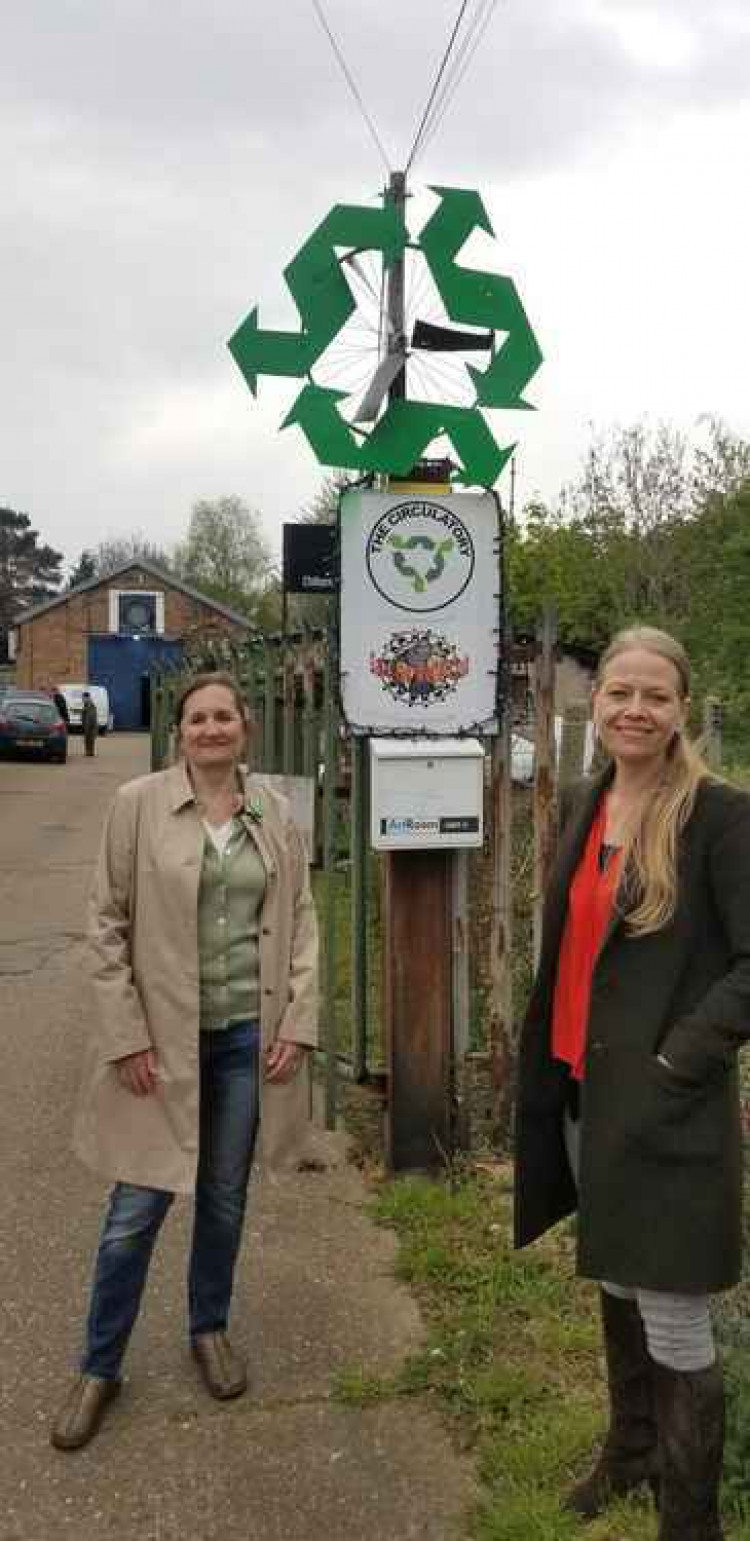 On Tuesday Andree Frieze (left) and Sian Berry, Green Party Candidate for Mayor, visited Save The World Club, a charity in Kingston that puts the principles of re-use and the circular economy into action by taking food, resources and goods that would have