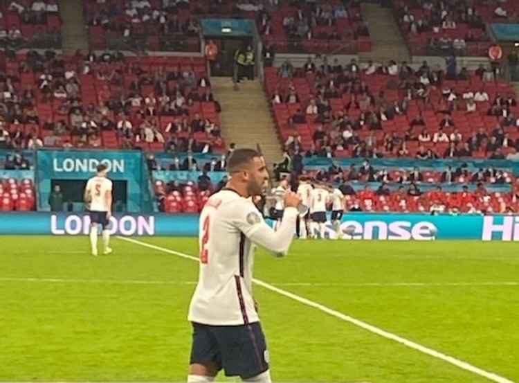 England defender Kyle Walker takes a sip of water during a short break in the game (Credit: Stuart Higgins)