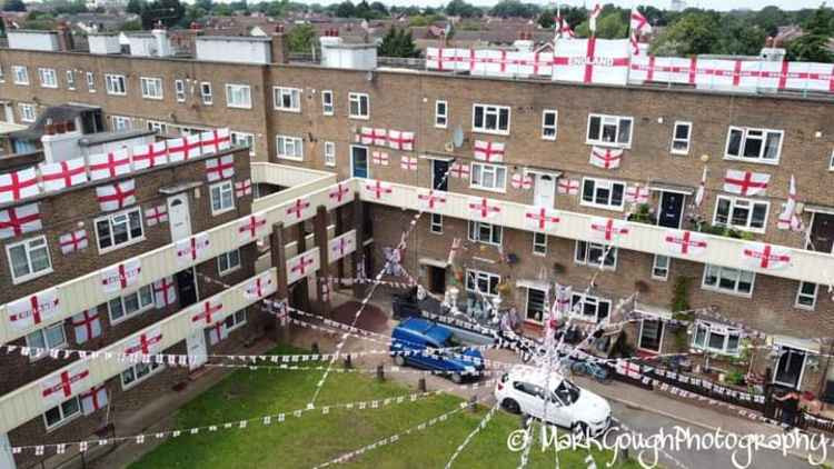 Flags flying at Towfield Court in Feltham (Image: Mark Gough Photography)