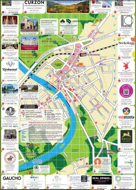 The map sweeps round from Richmond centre to Twickenham, including Marble Hill House, Strawberry Hill House, and Hammerton's Ferry. Map designed by Paul Smith