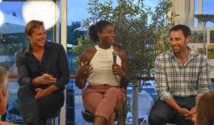 Former Team GB Olympians Roger Black (left), Christine Ohuruogu (centre) and Mark Hunter (right) on a panel at the event (Credit: Jessica Broadbent)
