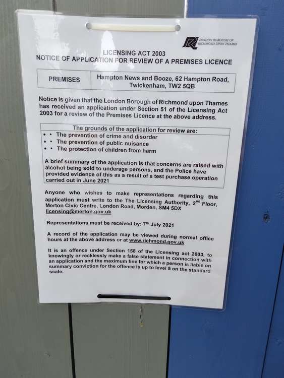 The police notice (Image: West Twickenham Police)