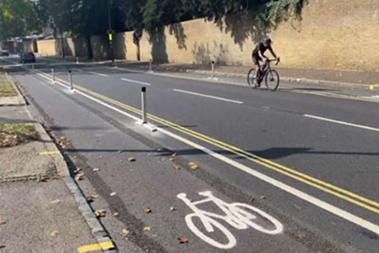 The Kew Road cycle lane has wands to protect cyclists from traffic (Credit: Richmond Council) The Kew Road cycle lane has wands to protect cyclists from traffic (Credit: Richmond Council)