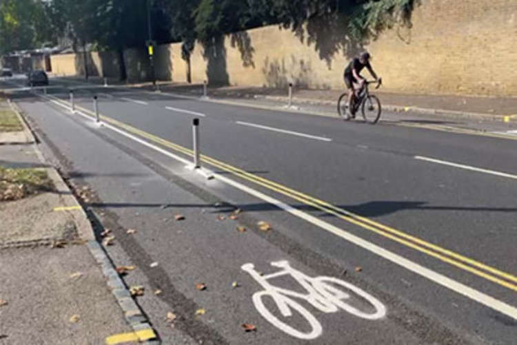 The Kew Road cycle lane has wands to protect cyclists from traffic (Credit: Richmond Council)
