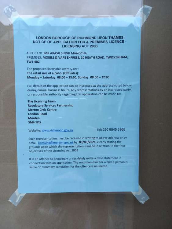 The licensing application notice (Image: Jessica Broadbent, Nub News)