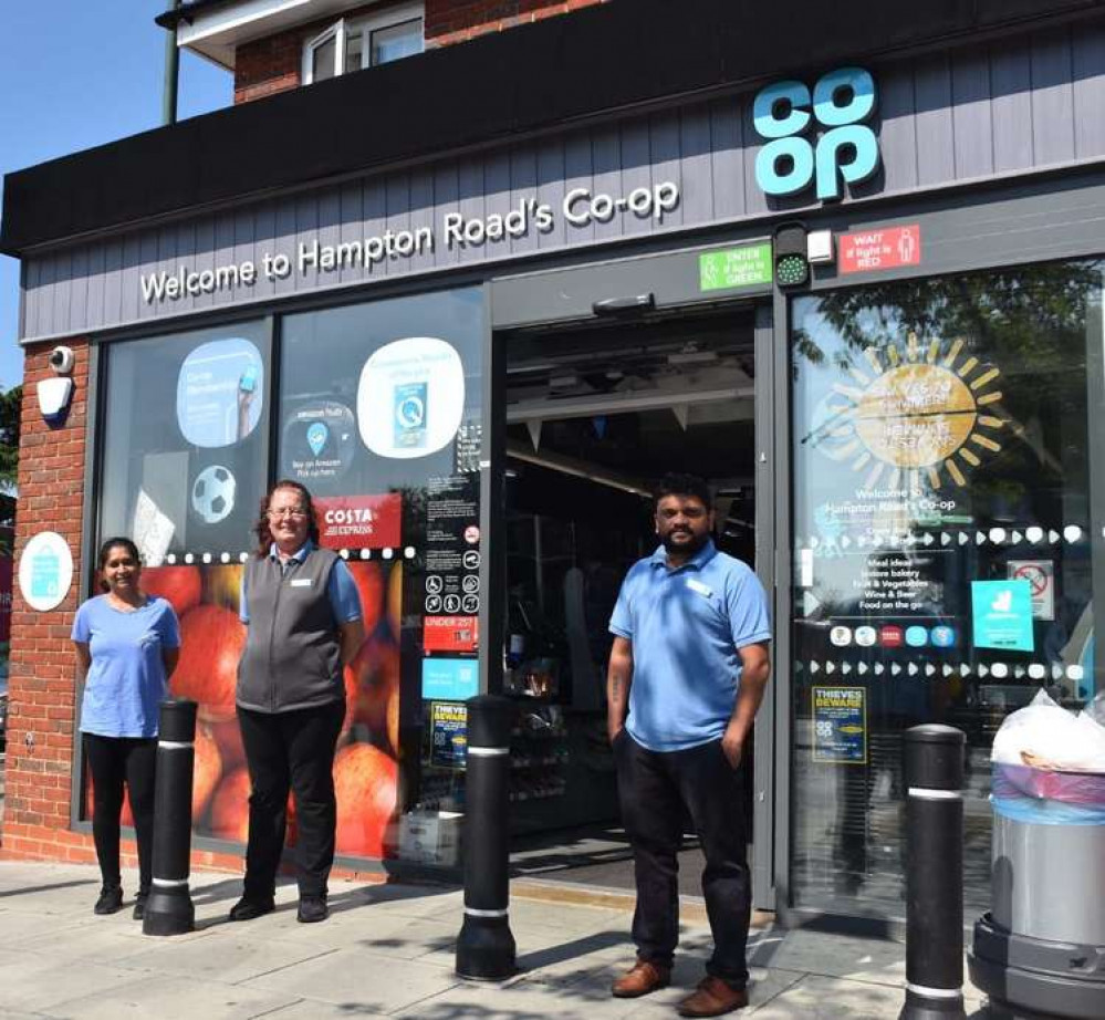 Mitul (right) and his colleagues at the Hampton Road Co-op in Twickenham (Image: Jessica Broadbent)