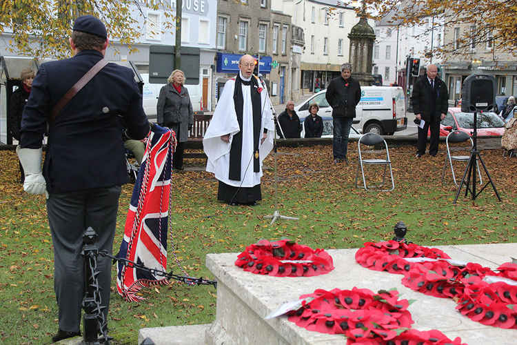 The Reverend Geoffrey Walsh leads the service at the war memorial