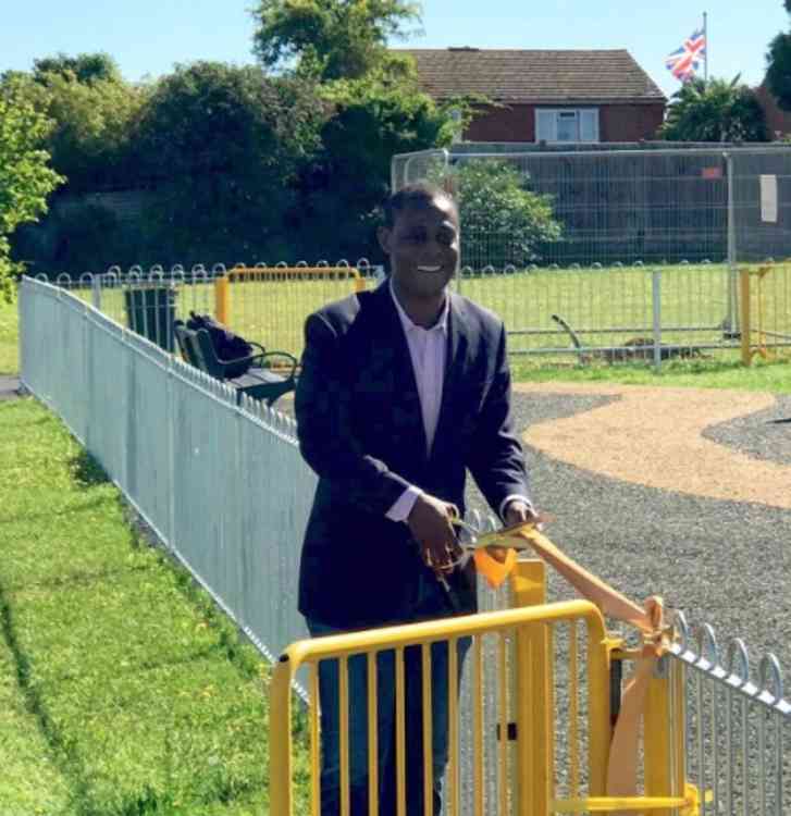 Hitchin MP Bim Afolami opens the play area saying his focus is on regenerating the area of Westmill