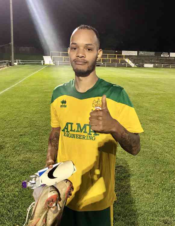 Rizzle Kicks star Harley Alexander-Sule shone for Hitchin Town at Top Field on Thursday evening. CREDIT: Hitchin Town FC
