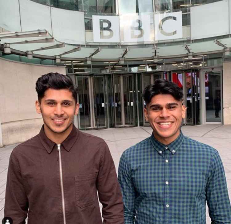 UP CLOSE IN HITCHIN: Simmy Dhillon (right) and his brother Jhai at the BBC UP CLOSE IN HITCHIN: Simmy Dhillon (right) and his brother Jhai at the BBC