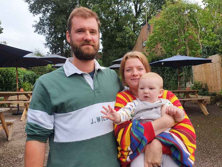 UP CLOSE IN HITCHIN: The Half Moon. PICTURE: Freddy and Em with their adorable little one. CREDIT: @HitchinNubNews