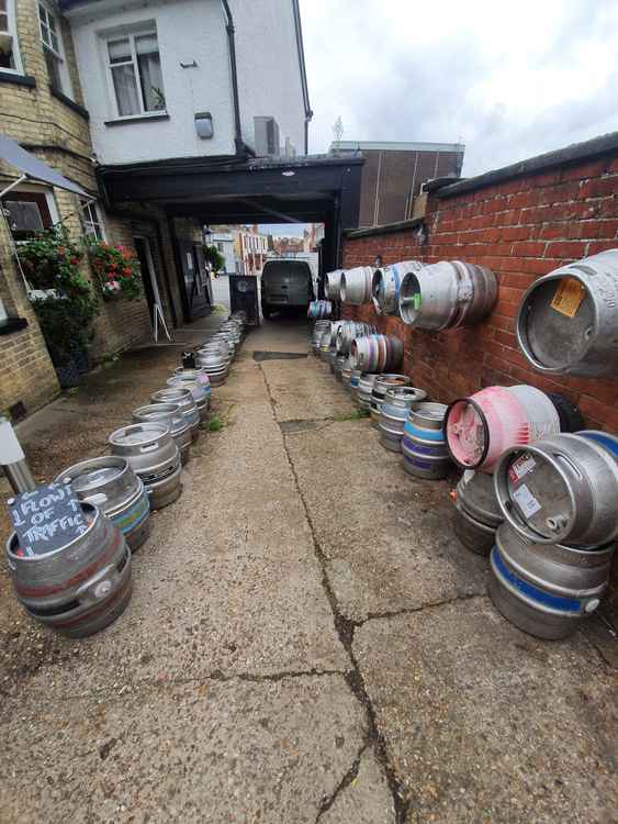 UP CLOSE IN HITCHIN: The Half Moon. PICTURE: Beer barrels at The Half Moon CREDIT: @HitchinNubNews