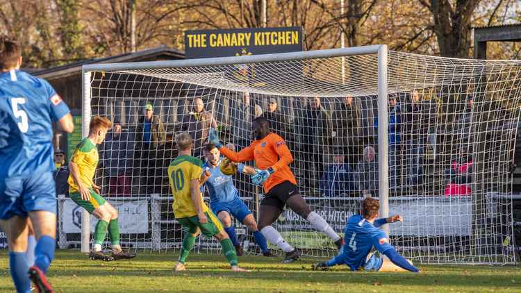 Hitchin Town 3-1 Herne Bay: Canaries progress in FA Trophy after hard-fought Top Field clash. PICTURE CREDIT: PETER ELSE