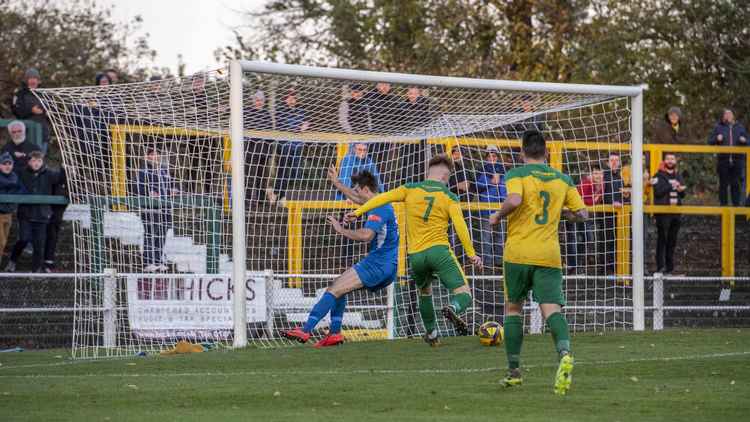 Hitchin Town 3-1 Herne Bay: Canaries progress in FA Trophy after hard-fought Top Field clash. PICTURE CREDIT: PETER ELSE