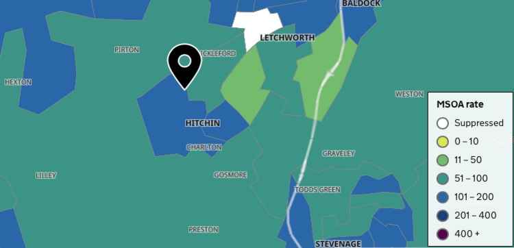 Hitchin's Covid map as of Monday, November 2