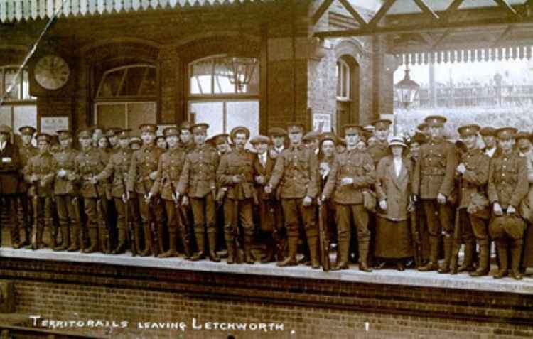Hertfordshire's finest at Letchworth station, pictured in early August 1914