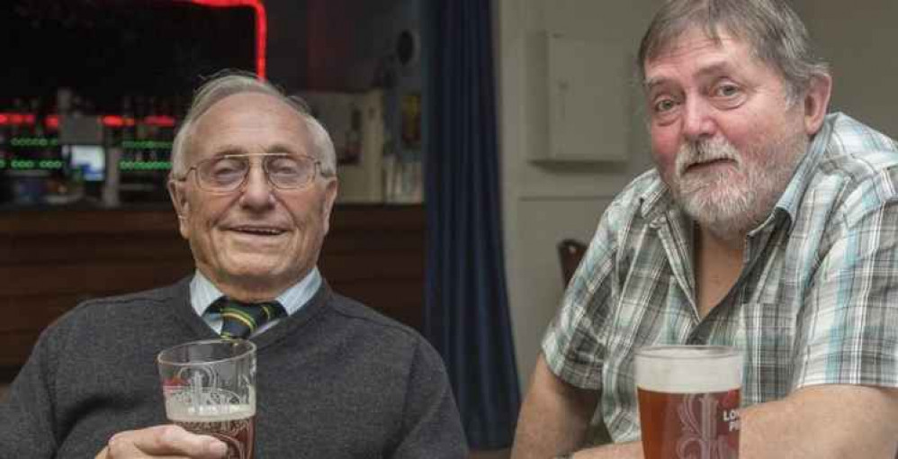 The late Tony Huckle, Hitchin Town president and club stalwart with Mick Docking (right).