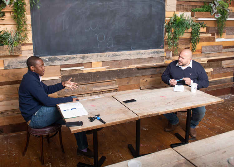 Bim Afolami in conversation with Layth Yousif. PICTURE CREDIT: Tim Matthews