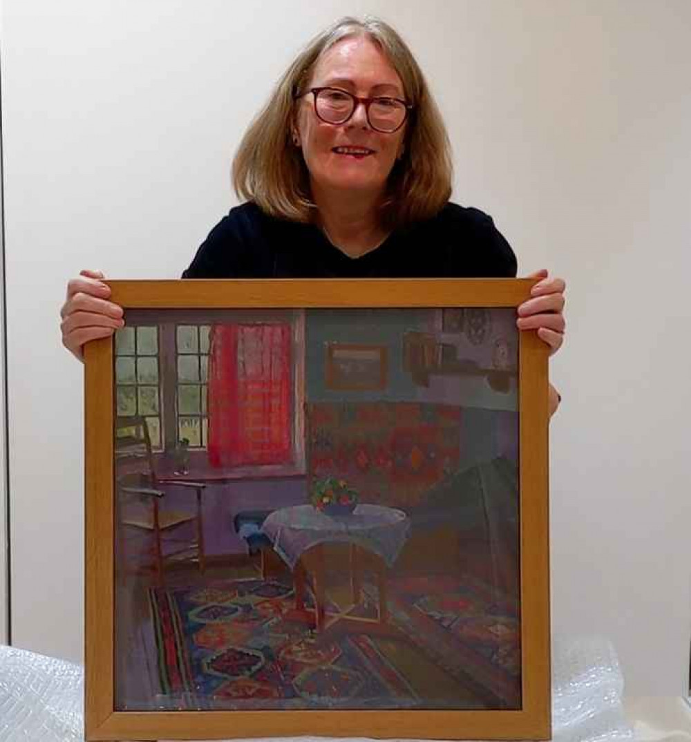Hitchin: North Herts Museum snaps up famous oil painting. PICTURE: William Ratcliffe's The Red Curtain with Ros Allwood.