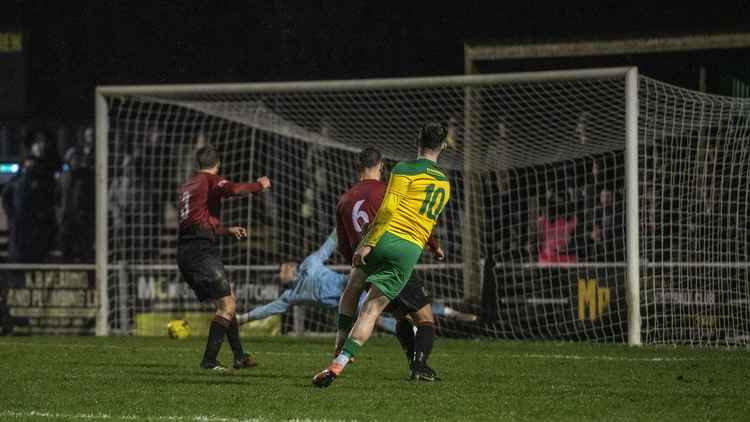 Hitchin Town 3-0 Mickleover Sports: Magnificent Luke Brown hat-trick sees Canaries progress in FA Trophy. CREDIT: Peter Else