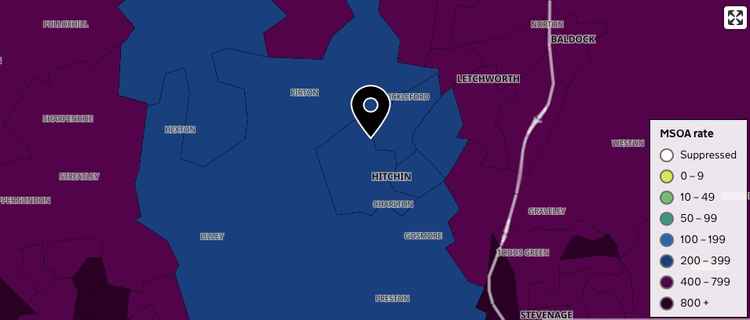 The latest Hitchin and north Herts Covid map