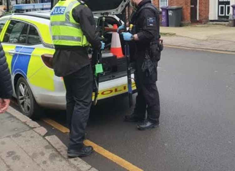 Armed police put away their weapons after the incident in Hitchin on Friday afternoon. CREDIT: @HitchinNubNews