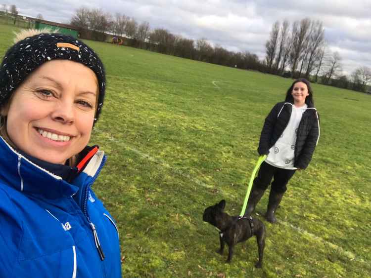 Hitchin Belles coach Gemma Smith and her daughter taking part in the challenge