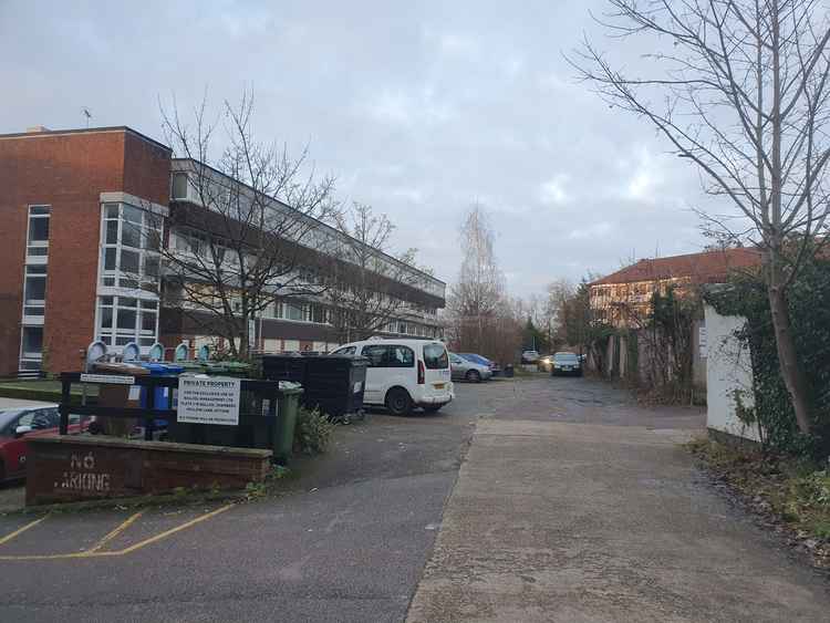 The car park behind Garrison Court shot from the public pavement. CREDIT: Hitchin Nub News