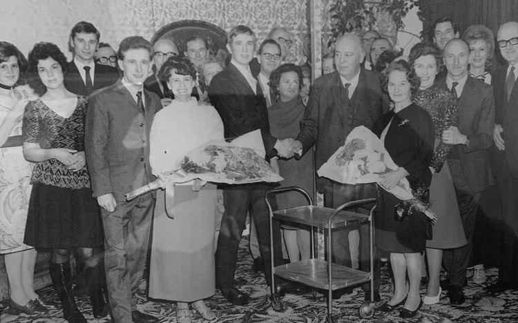 Wally Fellender's retirement party, attended by the cream of East Devon reporters, at which I presented Wally and his wife with retirement gifts