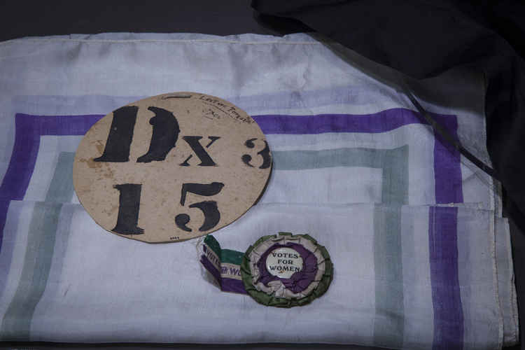 Hitchin Suffragette Elizabeth Impey's Holloway Prison badge. CREDIT: North Herts Museum